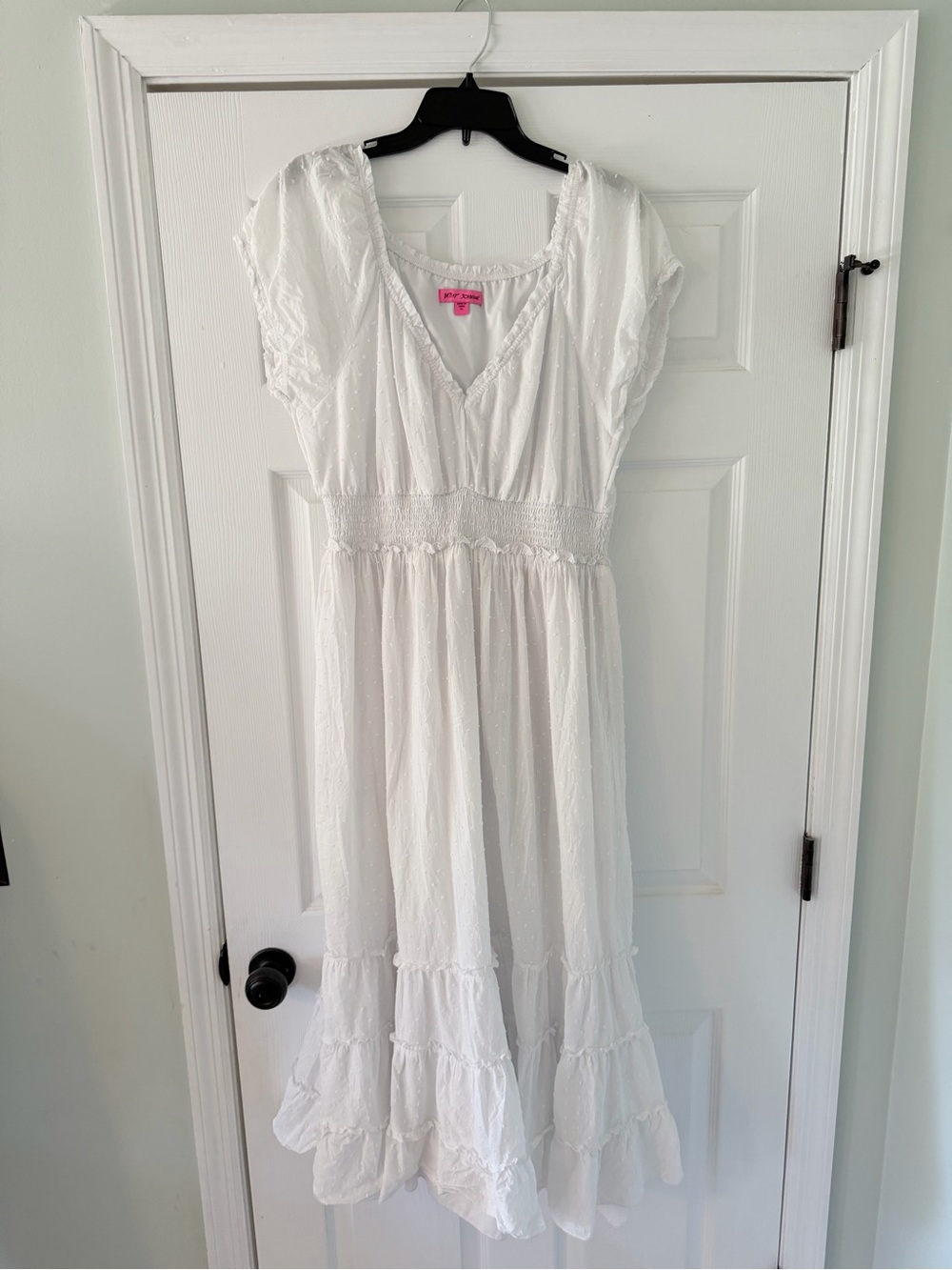 Betsey Johnson White Ruffle-Trim Top with Pink Label